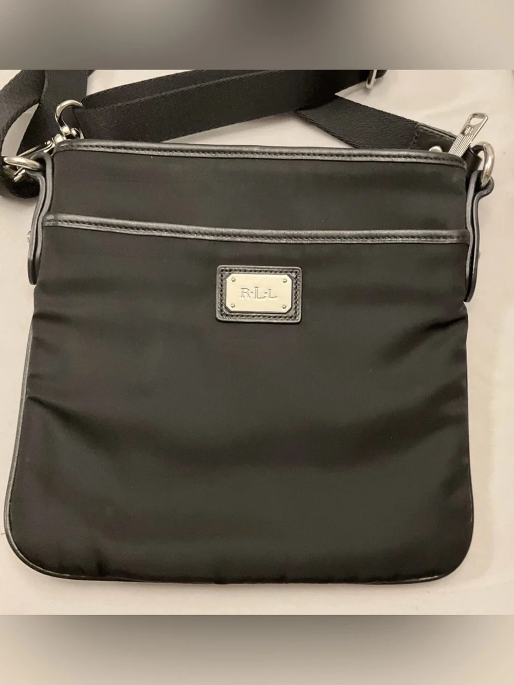 Ralph Lauren Black Crossbody Zipper Closure Outside Pockets Front And Back